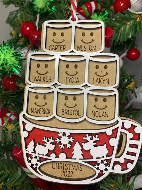 Hot Cocoa Marshmallow Personalized Ornament  Family Ornament Personalized Marshmallow
