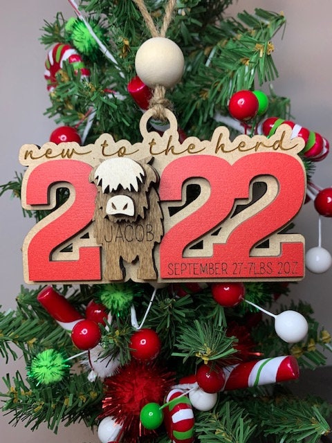 Highland Cow New Baby Ornament , Christmas Highland Cow Ornament, New to the herd